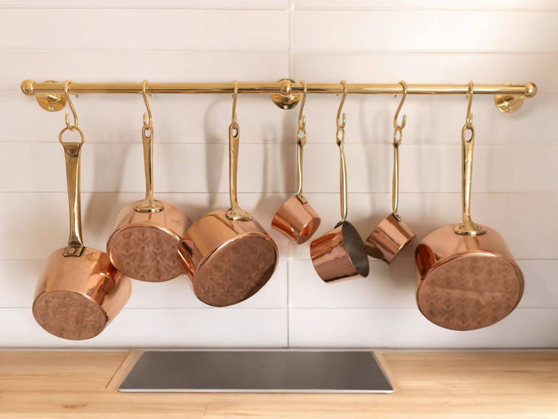 Elegant Unlacquered Brass Pot Rail with Hooks - Stylish Kitchen Storage Solution