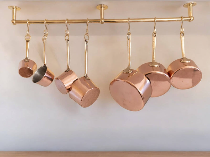 Elegant Unlacquered Brass Pot Rail with Hooks - Stylish Kitchen Storage Solution