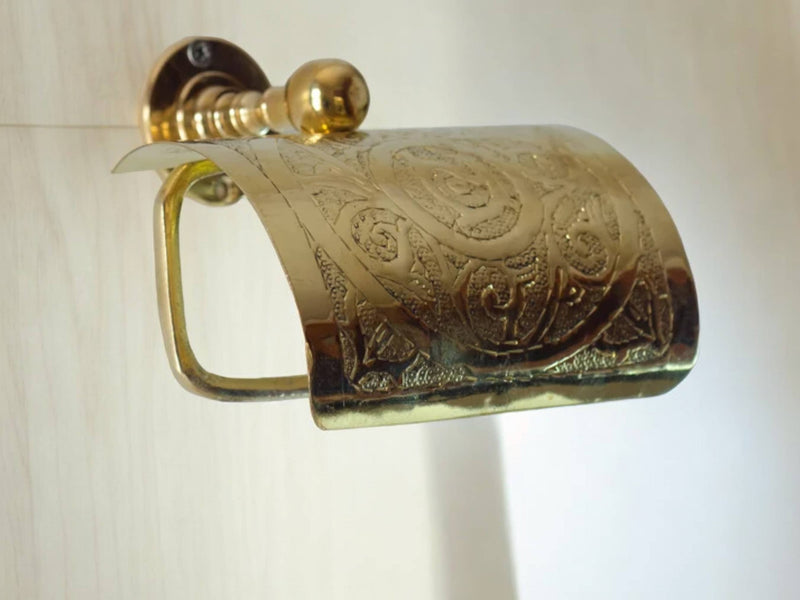 Handcrafted Solid Brass Toilet Paper Holder - Elegant Powder Room Roll Holder