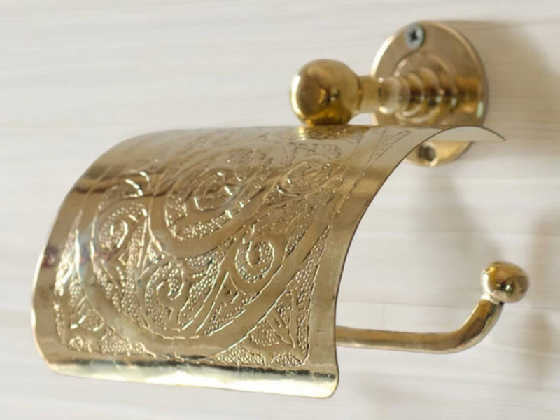 Handcrafted Solid Brass Toilet Paper Holder - Elegant Powder Room Roll Holder