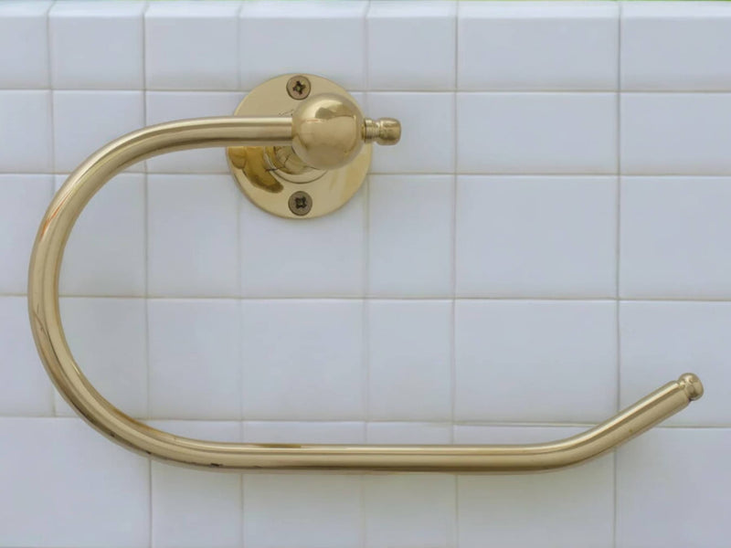 Handcrafted Brass Towel Holder - Wall Mount Towel Hanger and Hook for Powder Room