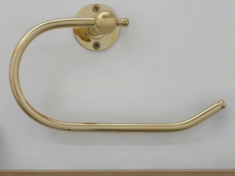 Handcrafted Brass Towel Holder - Wall Mount Towel Hanger and Hook for Powder Room