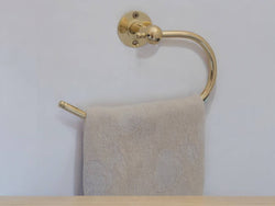 Handcrafted Brass Towel Holder - Wall Mount Towel Hanger and Hook for Powder Room