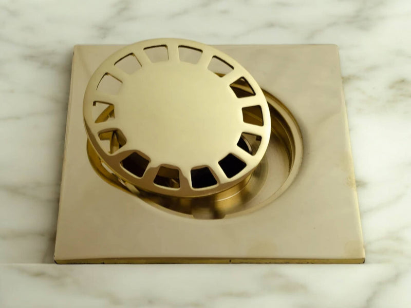 Unlacquered Solid Brass Floor Drain - Elegant Square Shower Drain