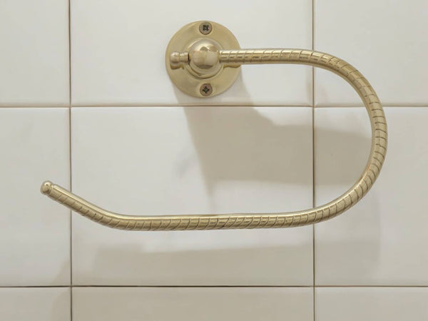 Handcrafted Brass Towel Holder - Wall Mount Towel Hanger and Hook for Powder Room