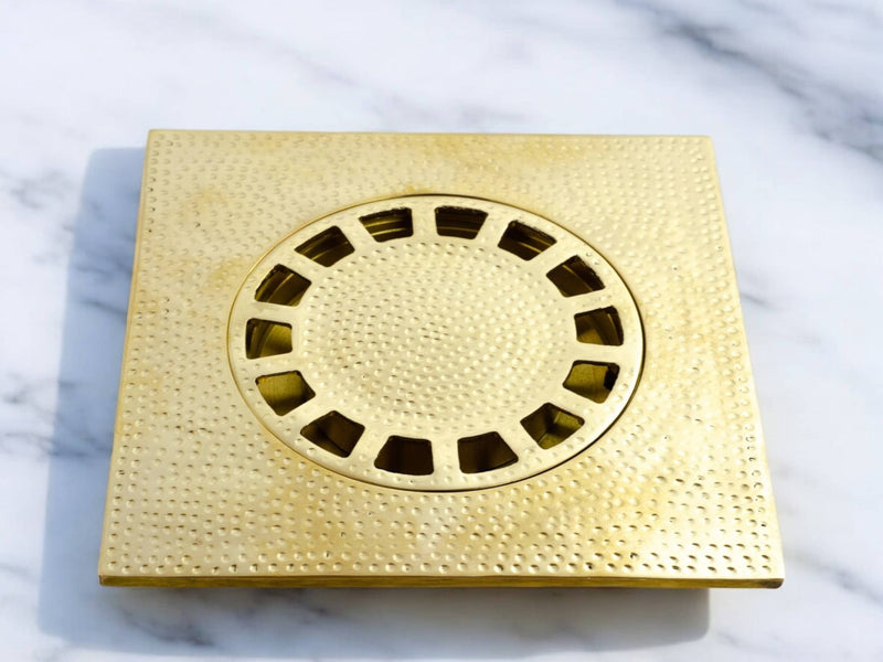 Hammered Solid Brass Floor Drain Cover - Elegant Square Shower Drain