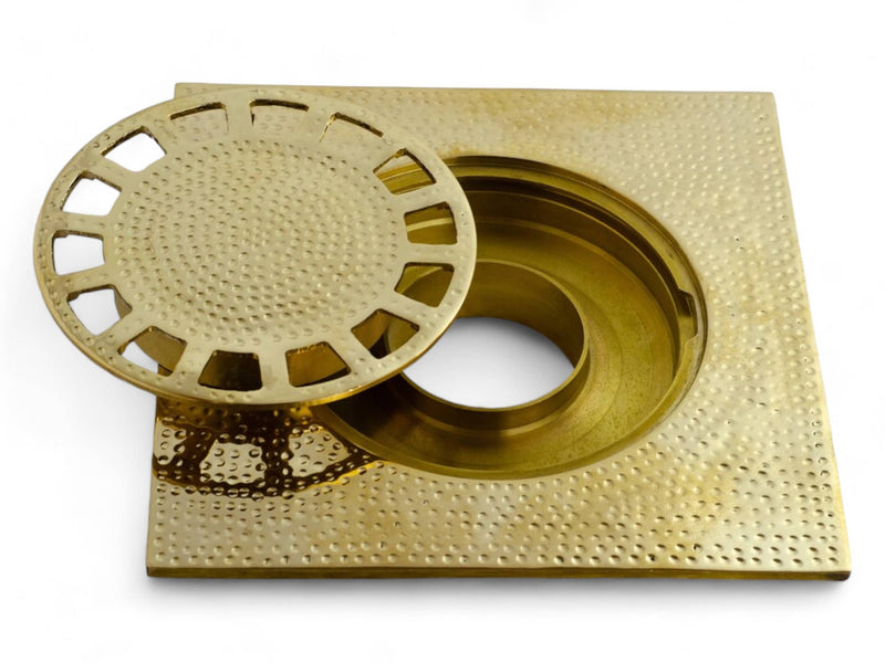 Hammered Solid Brass Floor Drain Cover - Elegant Square Shower Drain