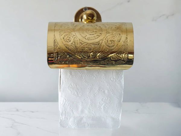 Handcrafted Solid Brass Toilet Paper Holder - Elegant Powder Room Roll Holder