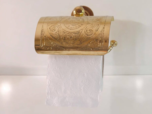 Handcrafted Solid Brass Toilet Paper Holder - Elegant Powder Room Roll Holder