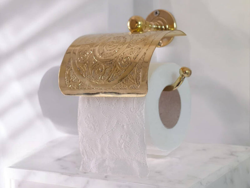 Handcrafted Solid Brass Toilet Paper Holder - Elegant Powder Room Roll Holder