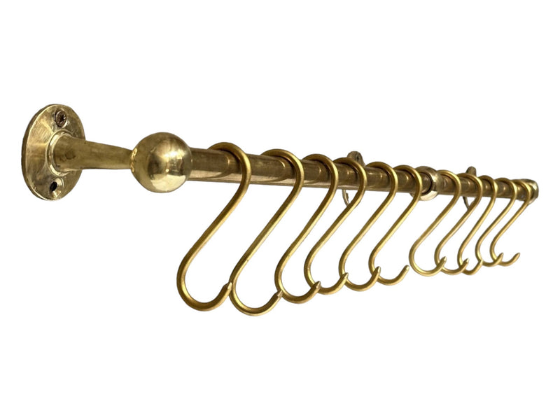 Elegant Unlacquered Brass Pot Rail with Hooks - Stylish Kitchen Storage Solution