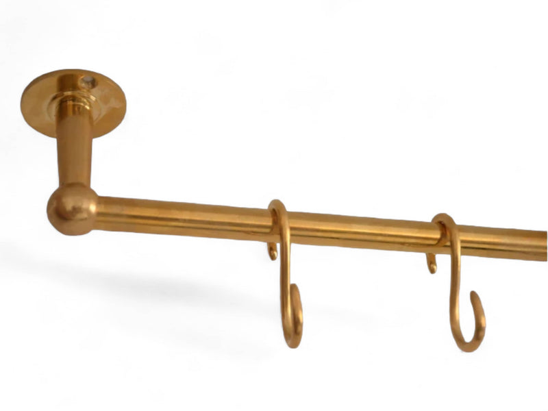 Unlacquered Brass Pot Rail with Hooks - Elegant Kitchen Pot Rack & Hangers