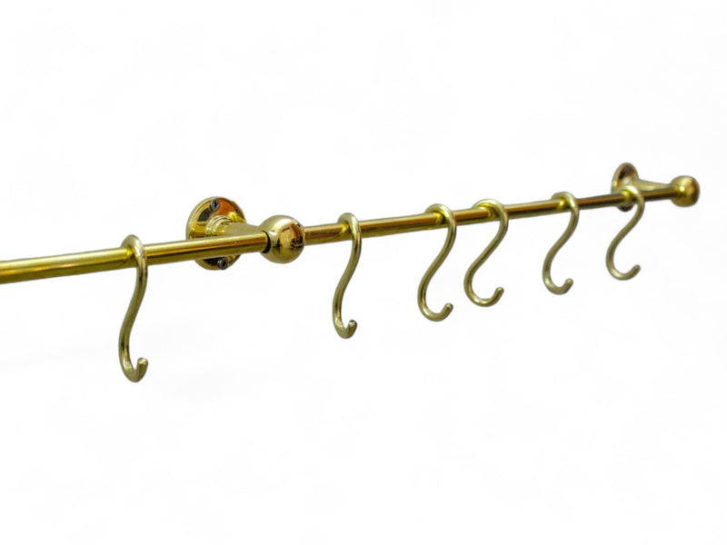 Elegant Unlacquered Brass Pot Rail with Hooks - Stylish Kitchen Storage Solution