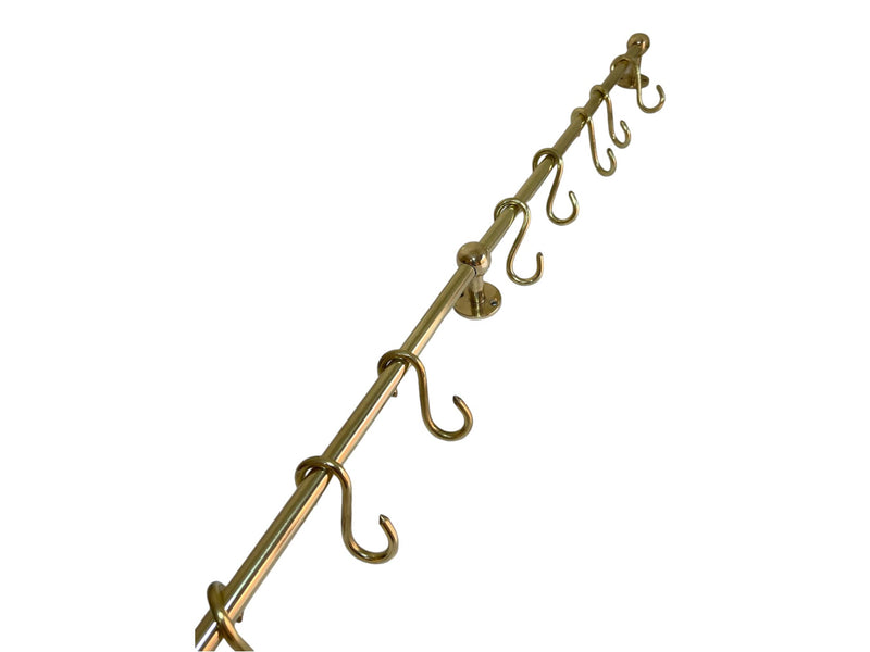 Elegant Unlacquered Brass Pot Rail with Hooks - Stylish Kitchen Storage Solution