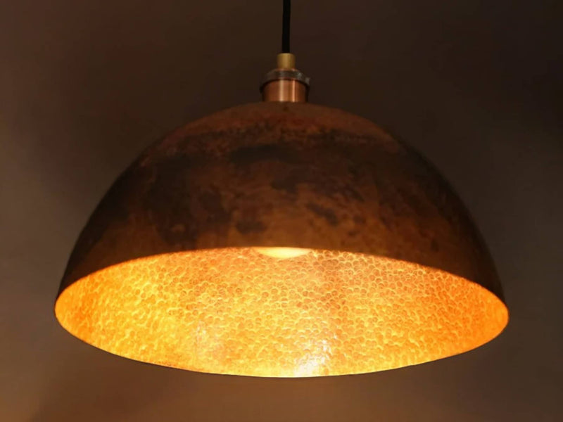 Oxidized Copper Pendant Light - Dome Ceiling Light Fixture for Kitchen Island & Dining Room