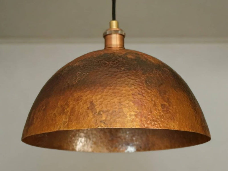 Oxidized Copper Pendant Light - Dome Ceiling Light Fixture for Kitchen Island & Dining Room