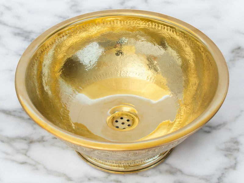 Copper Bathroom Vessel Sink – Hand Engraved & Hammered Bowl Vanity Sink