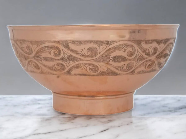 Copper Bathroom Vessel Sink – Hand Engraved & Hammered Bowl Vanity Sink