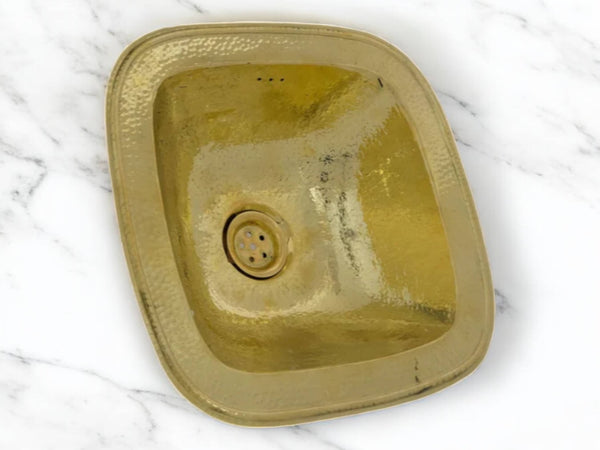 Hammered Brass Sink – Square Drop-in Antique Brass Bathroom Sink