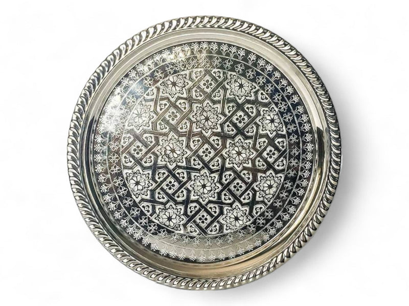 Handcrafted Silver-Plated Moroccan Brass Serving Tray