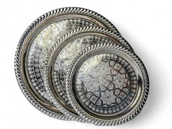 Handcrafted Silver-Plated Moroccan Brass Serving Tray