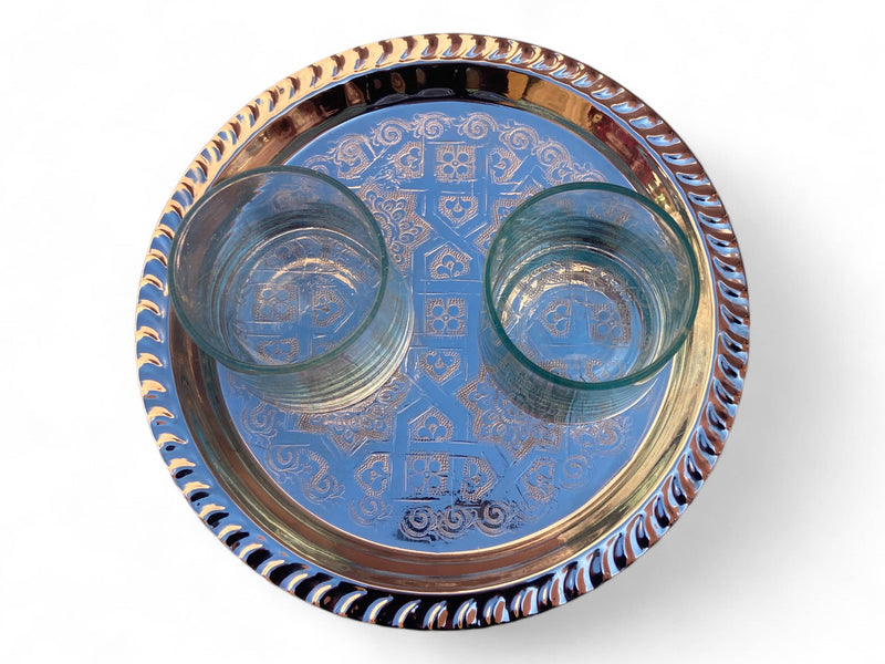 Handcrafted Silver-Plated Moroccan Brass Serving Tray